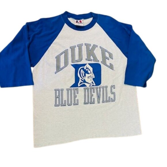 Vintage 90s Logo Athletic Made in USA Duke Blue Devils Ringer Tee Shirt Large - Picture 1 of 6